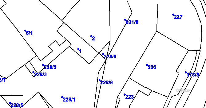 Parcela st. 228/9 v KÚ Tušť, Katastrální mapa