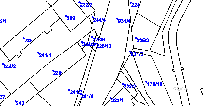Parcela st. 831/3 v KÚ Tušť, Katastrální mapa