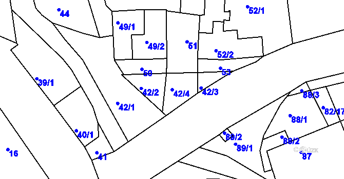 Parcela st. 42/4 v KÚ Tušť, Katastrální mapa