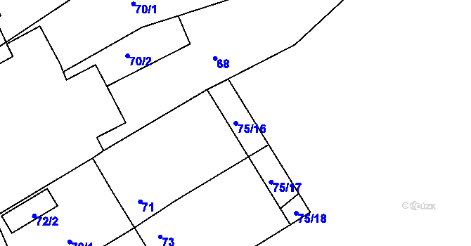 Parcela st. 75/16 v KÚ Tušť, Katastrální mapa