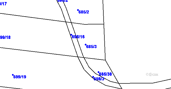 Parcela st. 685/3 v KÚ Tušť, Katastrální mapa