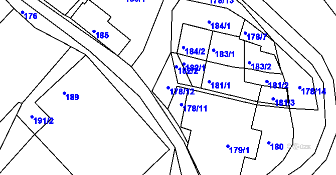 Parcela st. 178/12 v KÚ Tušť, Katastrální mapa