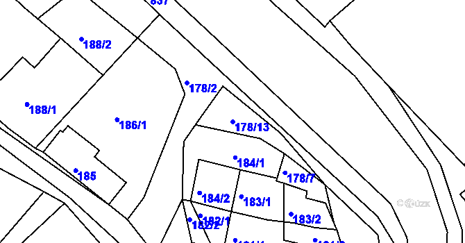 Parcela st. 178/13 v KÚ Tušť, Katastrální mapa