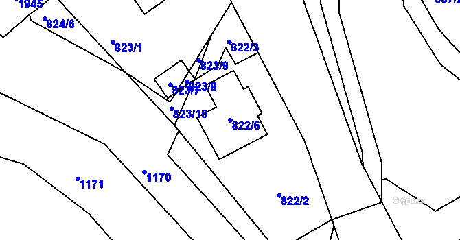 Parcela st. 822/6 v KÚ Tušť, Katastrální mapa