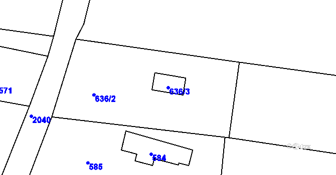 Parcela st. 636/3 v KÚ Tušť, Katastrální mapa