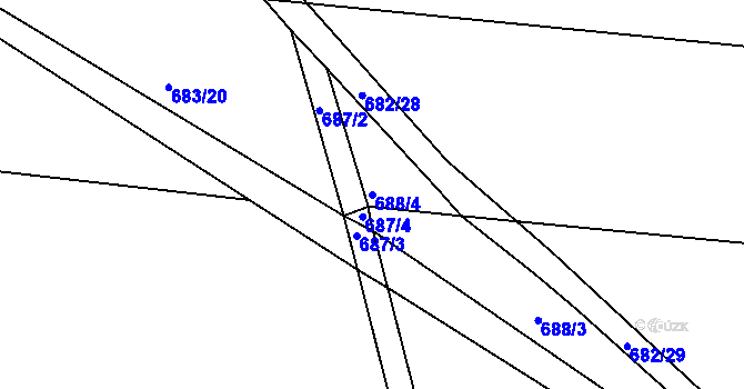 Parcela st. 688/4 v KÚ Tušť, Katastrální mapa