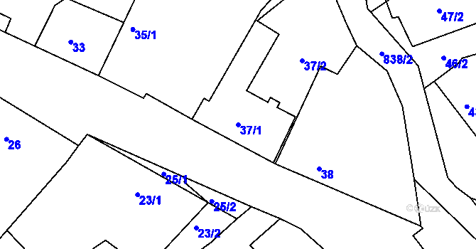 Parcela st. 37/1 v KÚ Tušť, Katastrální mapa