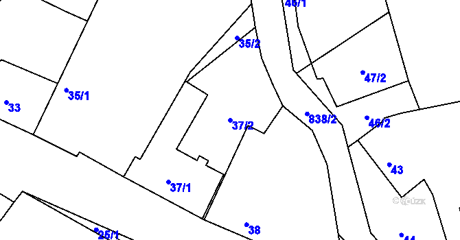 Parcela st. 37/2 v KÚ Tušť, Katastrální mapa