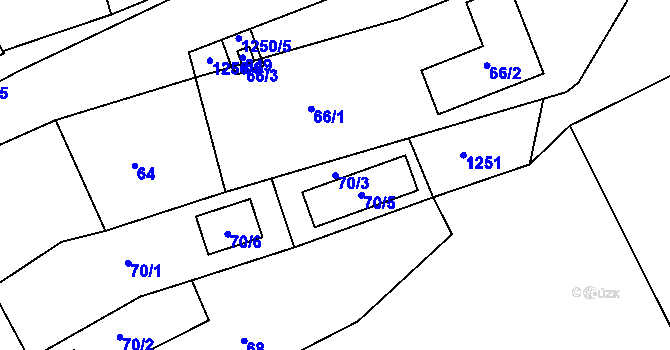 Parcela st. 70/3 v KÚ Tušť, Katastrální mapa