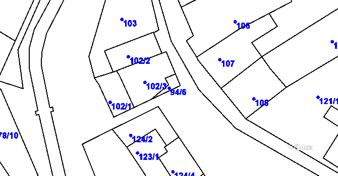 Parcela st. 94/6 v KÚ Tušť, Katastrální mapa