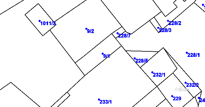 Parcela st. 9/1 v KÚ Tušť, Katastrální mapa
