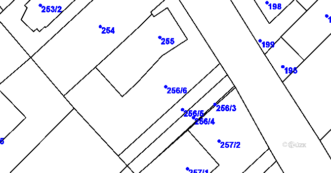 Parcela st. 256/6 v KÚ Tušť, Katastrální mapa