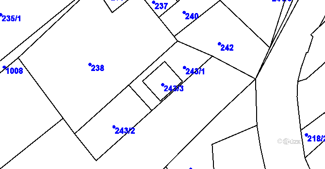 Parcela st. 243/3 v KÚ Tušť, Katastrální mapa