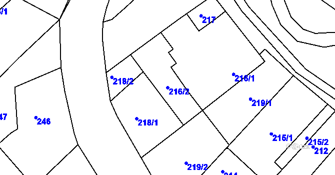 Parcela st. 216/2 v KÚ Tušť, Katastrální mapa