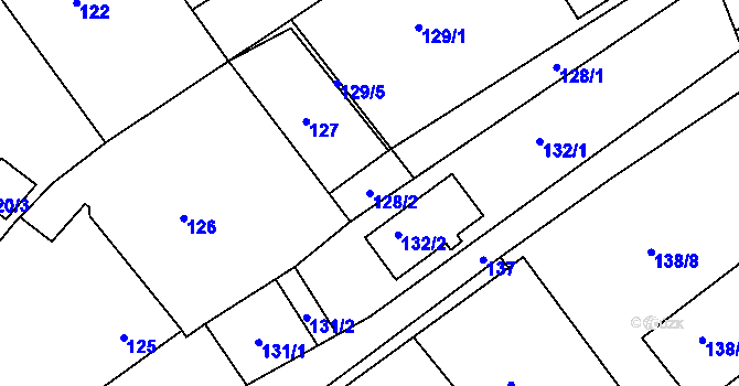 Parcela st. 128/2 v KÚ Tušť, Katastrální mapa