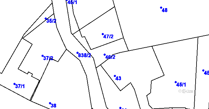 Parcela st. 46/2 v KÚ Tušť, Katastrální mapa