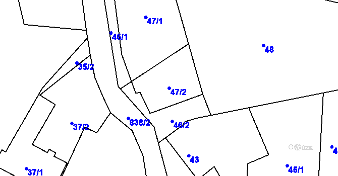 Parcela st. 47/2 v KÚ Tušť, Katastrální mapa