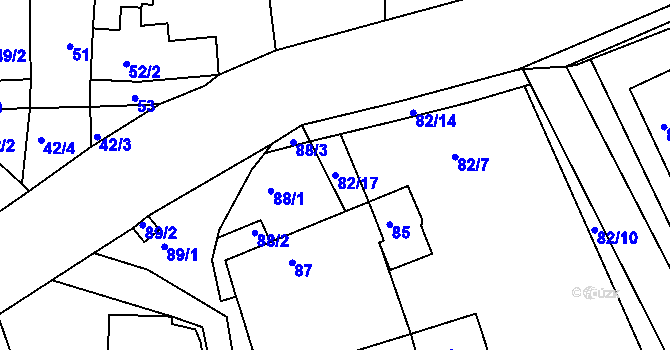 Parcela st. 82/17 v KÚ Tušť, Katastrální mapa