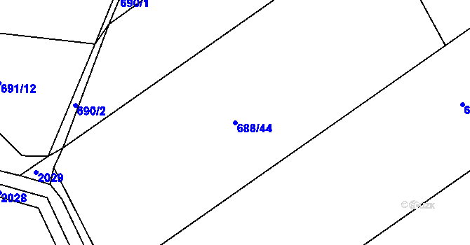 Parcela st. 688/44 v KÚ Tušť, Katastrální mapa