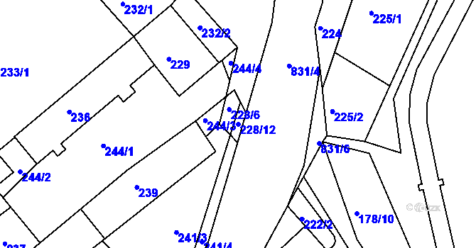 Parcela st. 228/12 v KÚ Tušť, Katastrální mapa