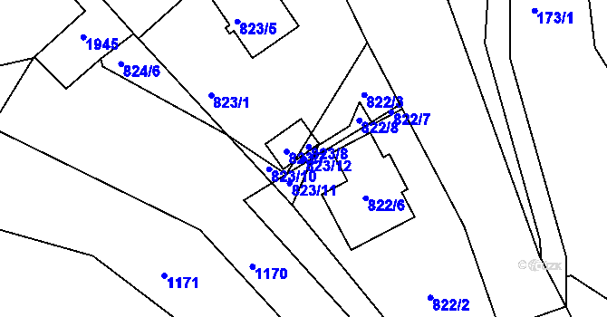 Parcela st. 823/12 v KÚ Tušť, Katastrální mapa