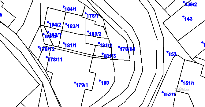 Parcela st. 181/3 v KÚ Tušť, Katastrální mapa