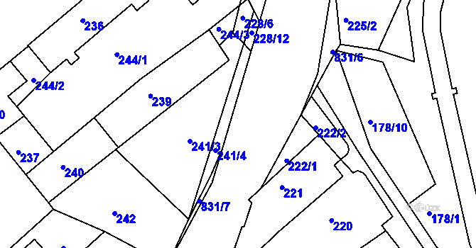 Parcela st. 831/15 v KÚ Tušť, Katastrální mapa