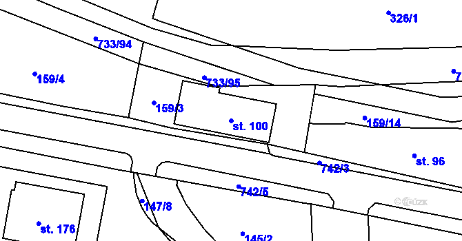 Parcela st. 100 v KÚ Tutleky, Katastrální mapa