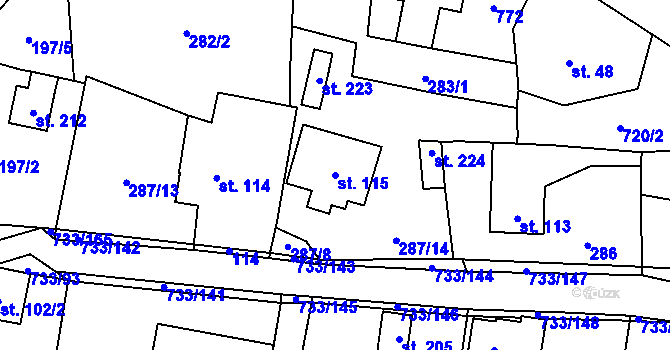 Parcela st. 115 v KÚ Tutleky, Katastrální mapa