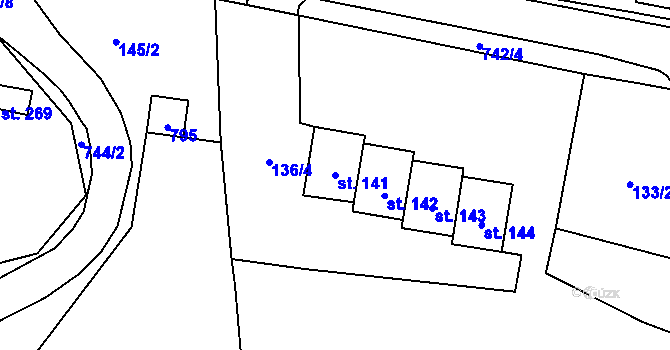 Parcela st. 141 v KÚ Tutleky, Katastrální mapa