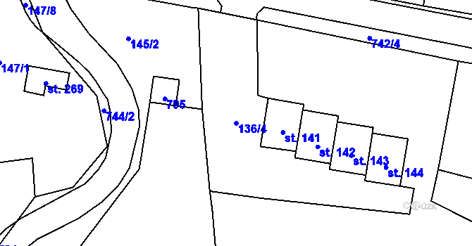 Parcela st. 136/4 v KÚ Tutleky, Katastrální mapa
