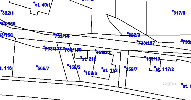 Parcela st. 159/12 v KÚ Tutleky, Katastrální mapa