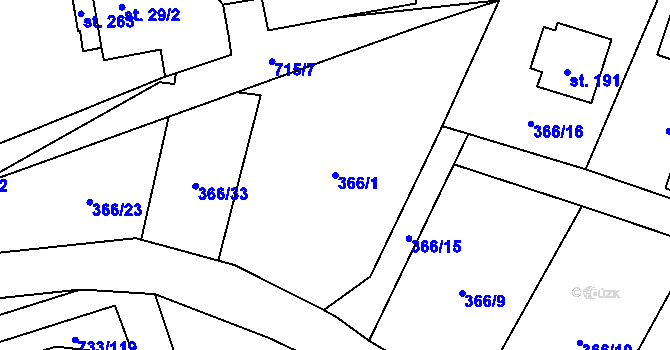 Parcela st. 366/1 v KÚ Tutleky, Katastrální mapa