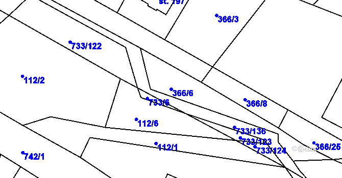 Parcela st. 366/6 v KÚ Tutleky, Katastrální mapa