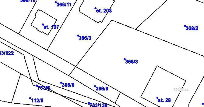 Parcela st. 366/7 v KÚ Tutleky, Katastrální mapa