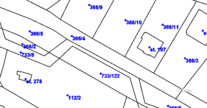 Parcela st. 366/12 v KÚ Tutleky, Katastrální mapa