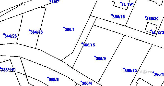 Parcela st. 366/15 v KÚ Tutleky, Katastrální mapa