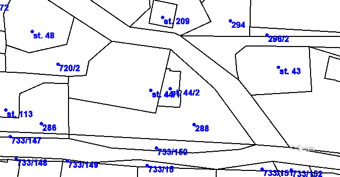 Parcela st. 44/2 v KÚ Tutleky, Katastrální mapa