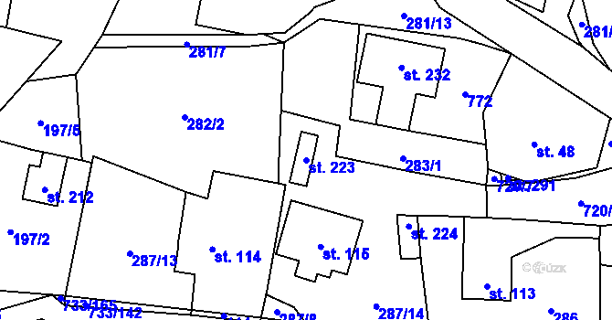Parcela st. 223 v KÚ Tutleky, Katastrální mapa
