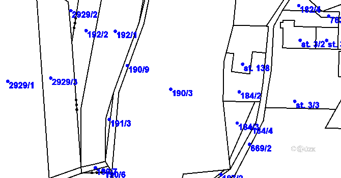 Parcela st. 190/3 v KÚ Tutleky, Katastrální mapa