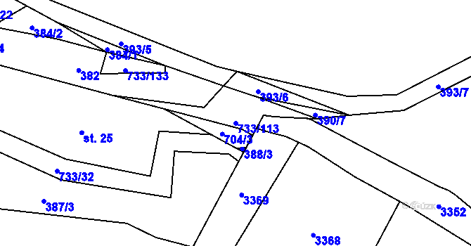 Parcela st. 733/113 v KÚ Tutleky, Katastrální mapa