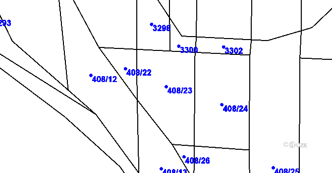 Parcela st. 408/23 v KÚ Tutleky, Katastrální mapa