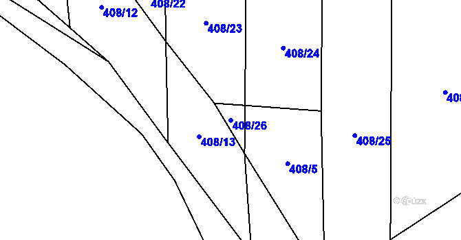 Parcela st. 408/26 v KÚ Tutleky, Katastrální mapa