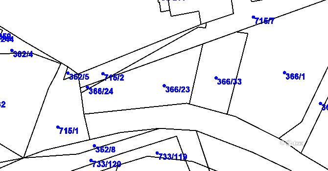 Parcela st. 366/23 v KÚ Tutleky, Katastrální mapa