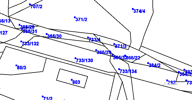 Parcela st. 366/29 v KÚ Tutleky, Katastrální mapa