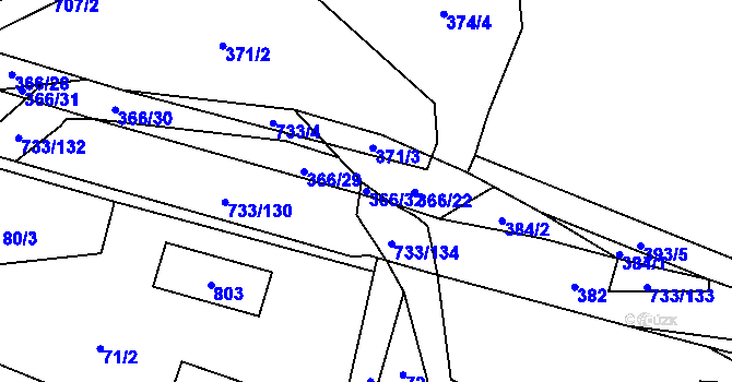 Parcela st. 366/32 v KÚ Tutleky, Katastrální mapa