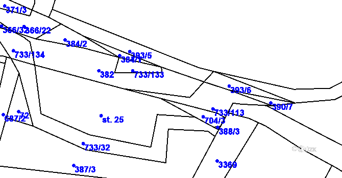 Parcela st. 383 v KÚ Tutleky, Katastrální mapa