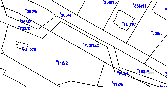 Parcela st. 733/122 v KÚ Tutleky, Katastrální mapa