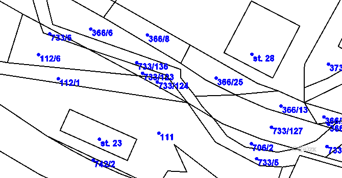 Parcela st. 733/125 v KÚ Tutleky, Katastrální mapa