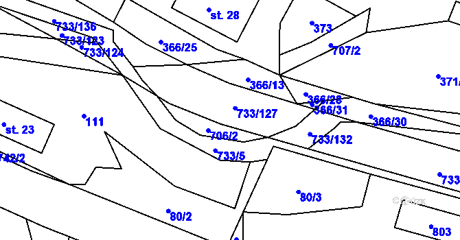 Parcela st. 733/128 v KÚ Tutleky, Katastrální mapa